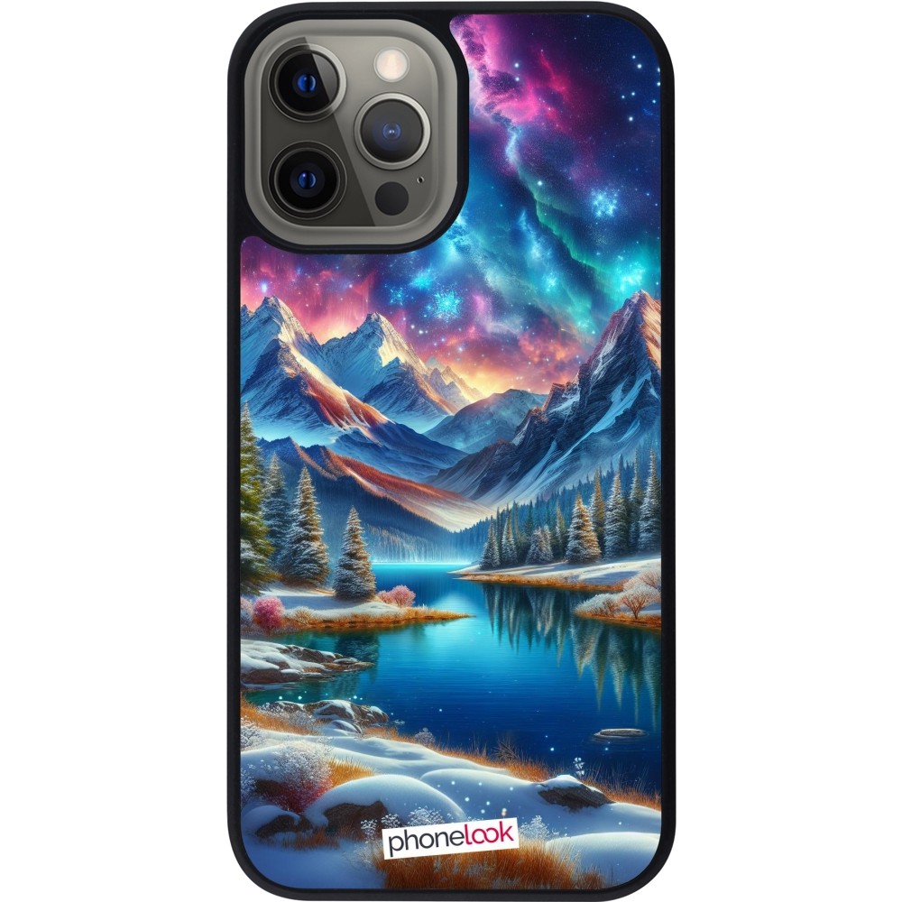 Coque iPhone 12 Pro Max - Silicone rigide noir Fantasy Mountain Lake Sky Stars