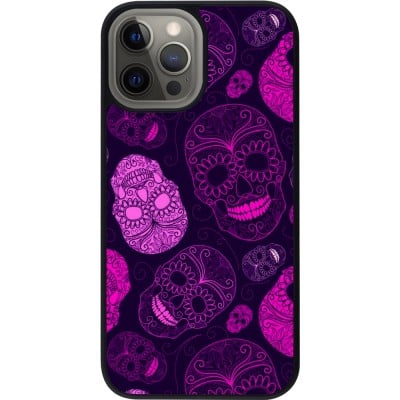 Coque iPhone 12 Pro Max - Silicone rigide noir Halloween 2023 pink skulls