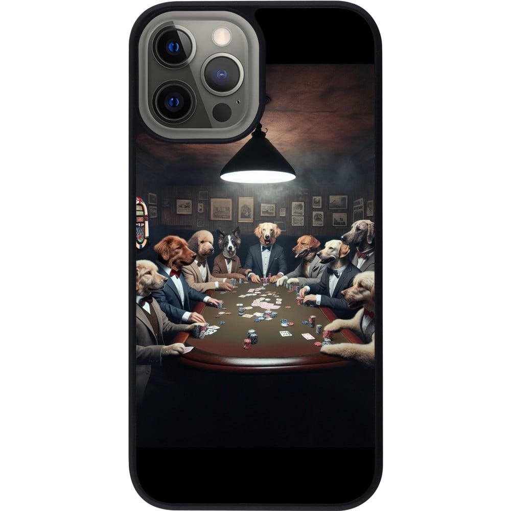 Coque iPhone 12 Pro Max - Silicone rigide noir Les pokerdogs