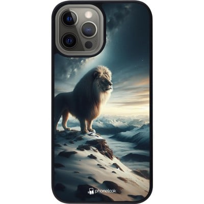 Coque iPhone 12 Pro Max - Silicone rigide noir Le lion blanc