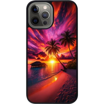 Coque iPhone 12 Pro Max - Silicone rigide noir Maldives Dusk Bliss