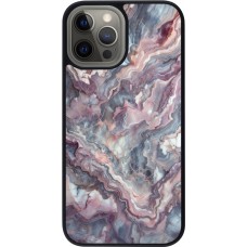 Coque iPhone 12 Pro Max - Silicone rigide noir Marbre violette argentée