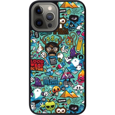 Coque iPhone 12 Pro Max - Silicone rigide noir Mixed Cartoons Turquoise