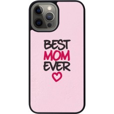 Coque iPhone 12 Pro Max - Silicone rigide noir Mom 2023 best Mom ever pink