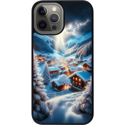 Coque iPhone 12 Pro Max - Silicone rigide noir Mont Neige Lumière