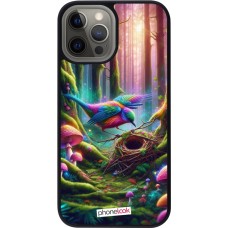 Coque iPhone 12 Pro Max - Silicone rigide noir Oiseau Nid Forêt