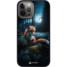 Coque iPhone 12 Pro Max - Silicone rigide noir Renard lune forêt