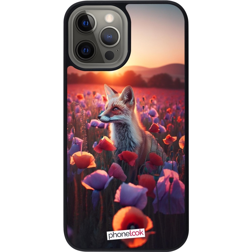 Coque iPhone 12 Pro Max - Silicone rigide noir Renard pourpre au crépuscule