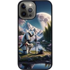 Coque iPhone 12 Pro Max - Silicone rigide noir Samurai Katana Lune