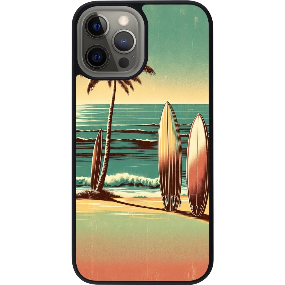 Coque iPhone 12 Pro Max - Silicone rigide noir Surf Paradise