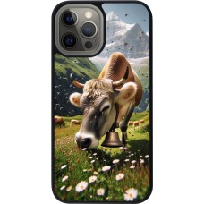 Coque iPhone 12 Pro Max - Silicone rigide noir Vache montagne Valais