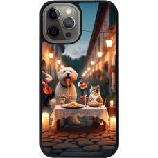 Coque iPhone 12 Pro Max - Silicone rigide noir Valentine 2024 Dog & Cat Candlelight