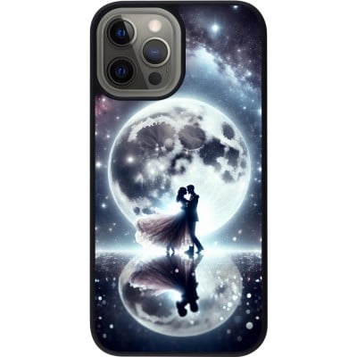 Coque iPhone 12 Pro Max - Silicone rigide noir Valentine 2024 Love under the moon