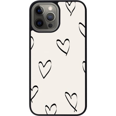 Coque iPhone 12 Pro Max - Silicone rigide noir Valentine 2023 minimalist hearts