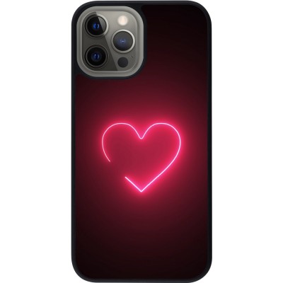 Coque iPhone 12 Pro Max - Silicone rigide noir Valentine 2023 single neon heart