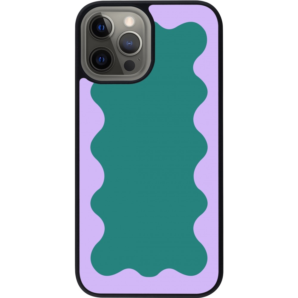 Coque iPhone 12 Pro Max - Silicone rigide noir Wavy Rectangle Green Purple