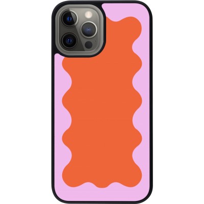 Coque iPhone 12 Pro Max - Silicone rigide noir Wavy Rectangle Orange Pink