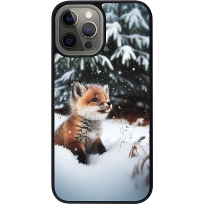 Coque iPhone 12 Pro Max - Silicone rigide noir Noël 2023 Renardeau sapin