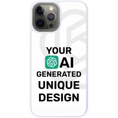 Coque iPhone 12 Pro Max - Silicone rigide blanc 100% unique générée par intelligence artificielle (AI) avec vos idées