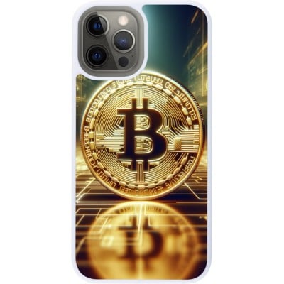 Coque iPhone 12 Pro Max - Silicone rigide blanc Bitcoin Standing