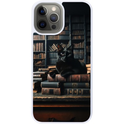 Coque iPhone 12 Pro Max - Silicone rigide blanc Chat livres sombres