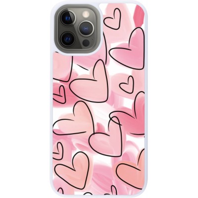 Coque iPhone 12 Pro Max - Silicone rigide blanc Easter 2023 pink hearts