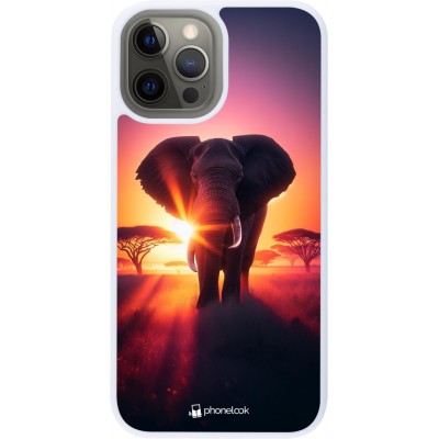 Coque iPhone 12 Pro Max - Silicone rigide blanc Elephant Sunrise Beauty