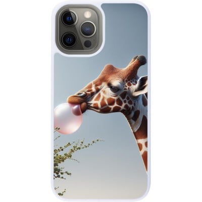 Coque iPhone 12 Pro Max - Silicone rigide blanc Girafe à bulle