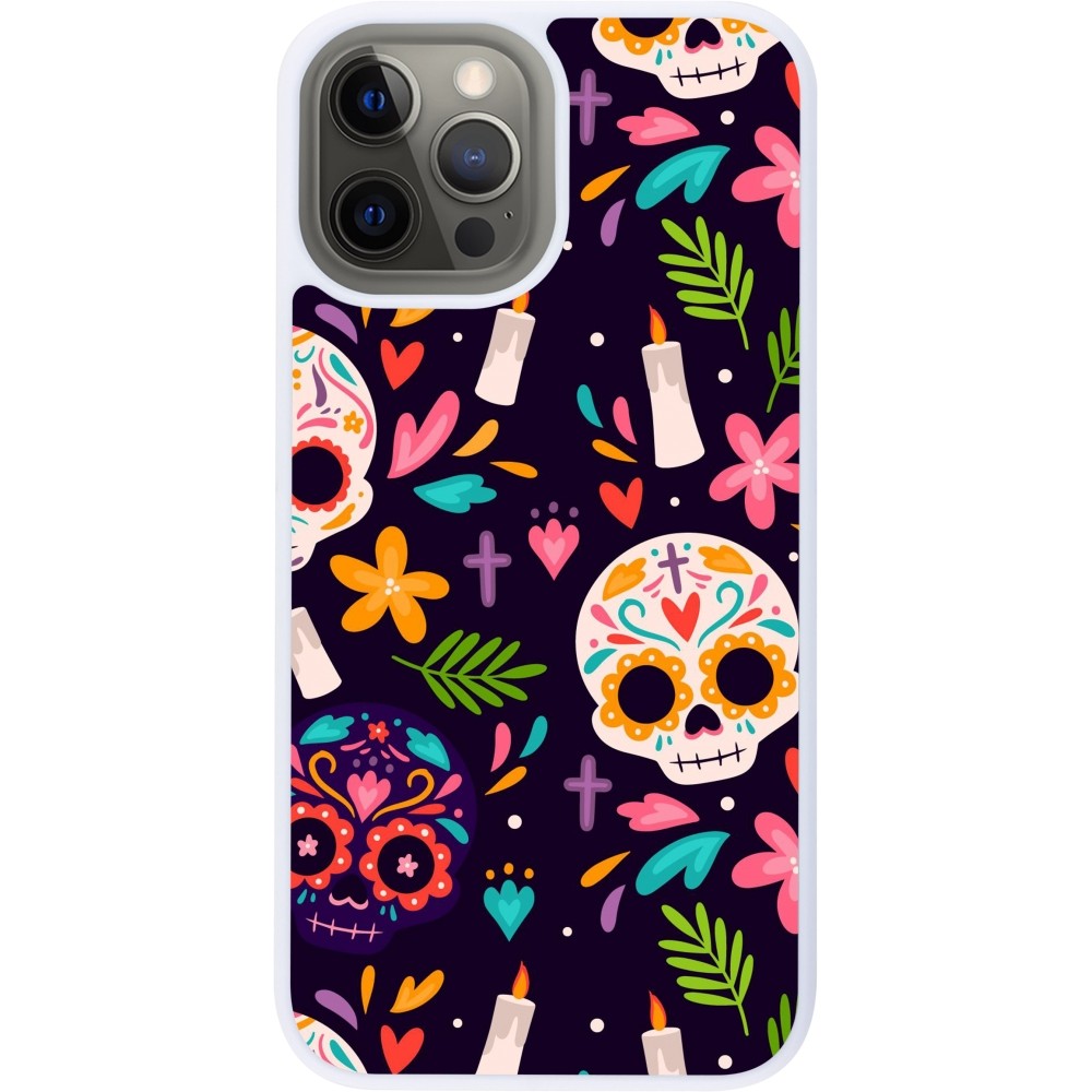 Coque iPhone 12 Pro Max - Silicone rigide blanc Halloween 2023 mexican style