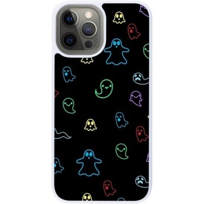 Coque iPhone 12 Pro Max - Silicone rigide blanc Halloween 2024 colorful ghosts