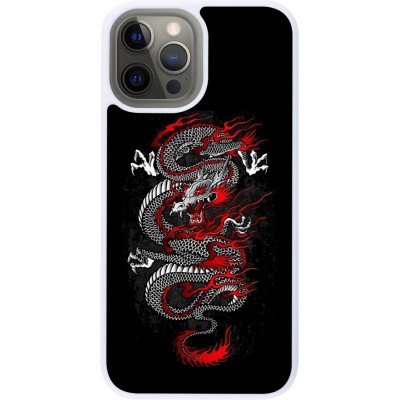 Coque iPhone 12 Pro Max - Silicone rigide blanc Japanese style Dragon Tattoo Red Black