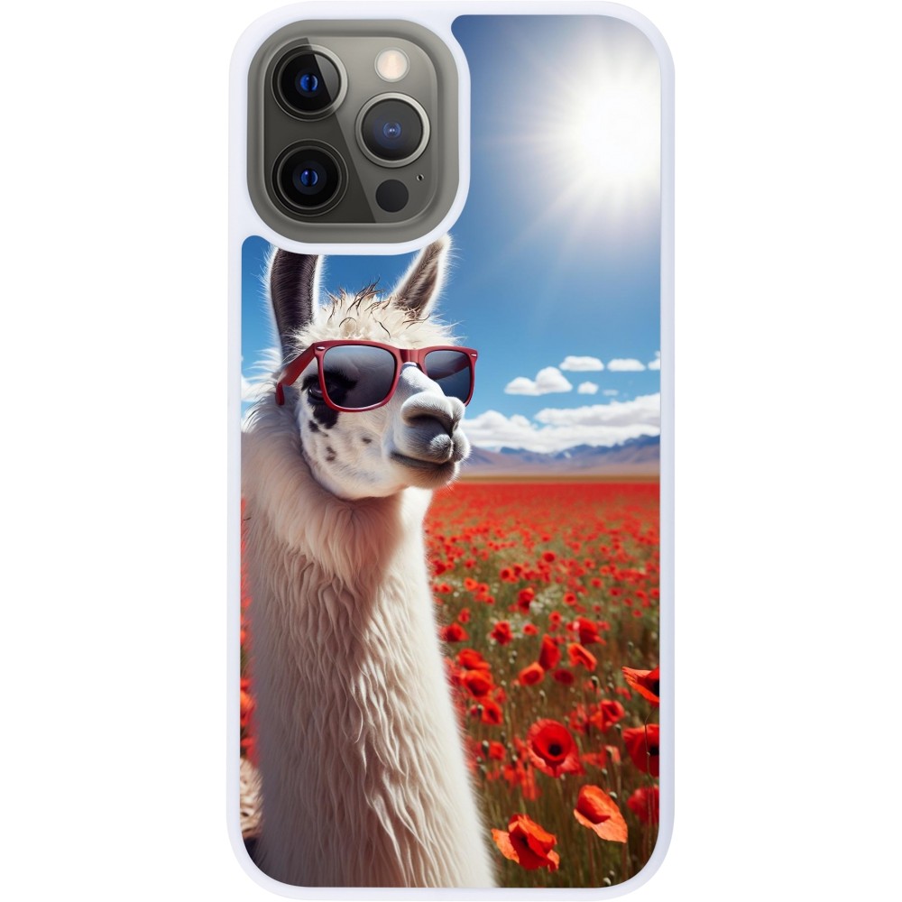 Coque iPhone 12 Pro Max - Silicone rigide blanc Lama Chic en Coquelicot