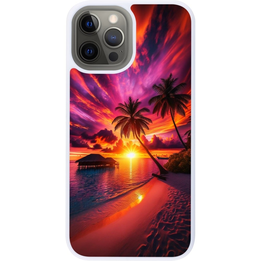 Coque iPhone 12 Pro Max - Silicone rigide blanc Maldives Dusk Bliss