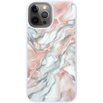 Coque iPhone 12 Pro Max - Silicone rigide blanc Marbre Rose Lumineux