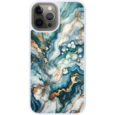 Coque iPhone 12 Pro Max - Silicone rigide blanc Marbre Vert Bleu Doré