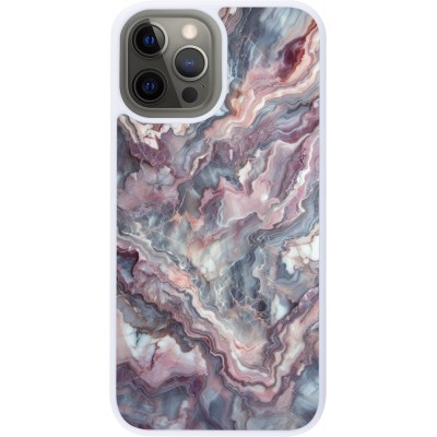 Coque iPhone 12 Pro Max - Silicone rigide blanc Marbre violette argentée