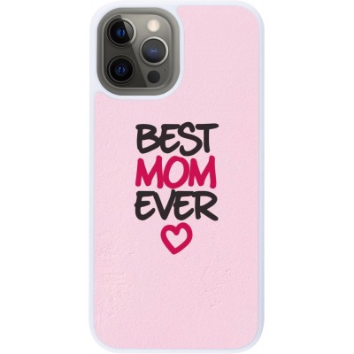 Coque iPhone 12 Pro Max - Silicone rigide blanc Mom 2023 best Mom ever pink