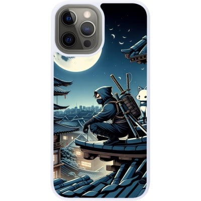 Coque iPhone 12 Pro Max - Silicone rigide blanc Ninja sous la lune