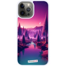 Coque iPhone 12 Pro Max - Silicone rigide blanc Paysage Violet-Rose