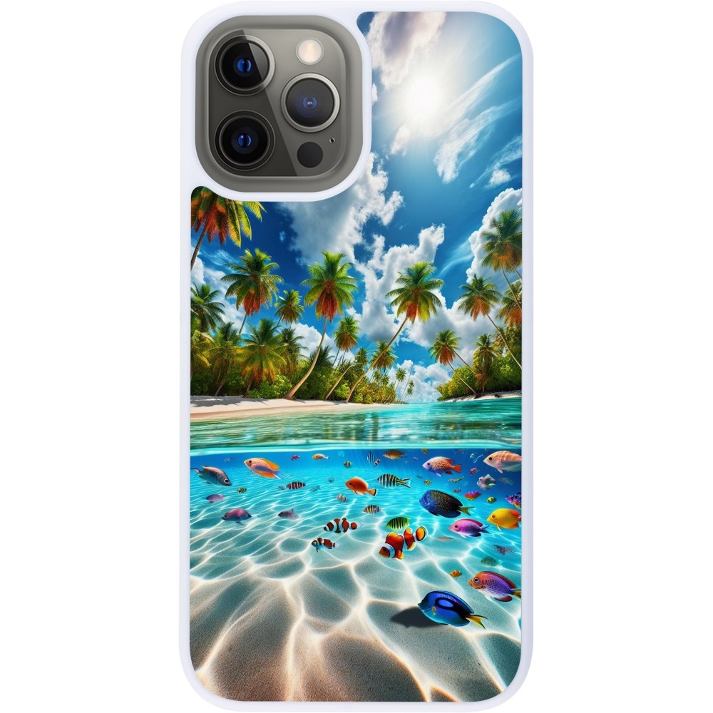 Coque iPhone 12 Pro Max - Silicone rigide blanc Plage Paradis