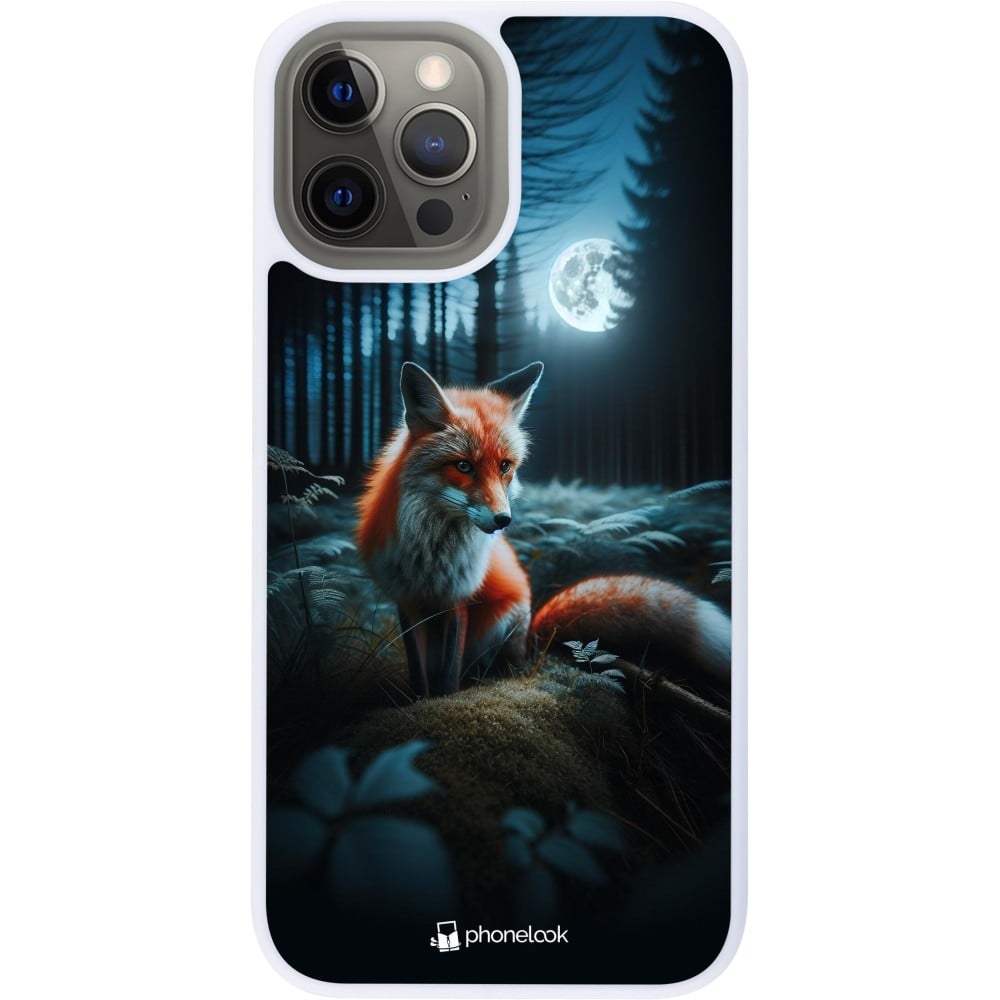 Coque iPhone 12 Pro Max - Silicone rigide blanc Renard lune forêt