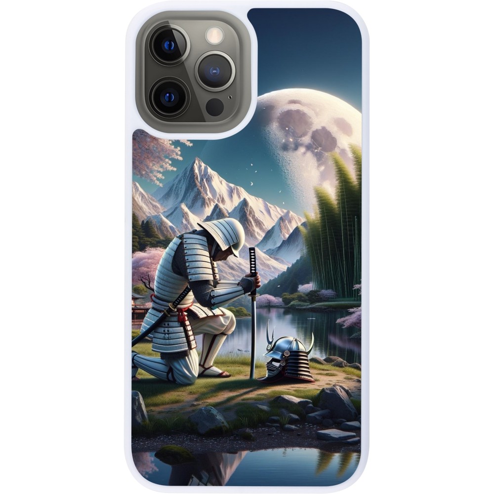 Coque iPhone 12 Pro Max - Silicone rigide blanc Samurai Katana Lune