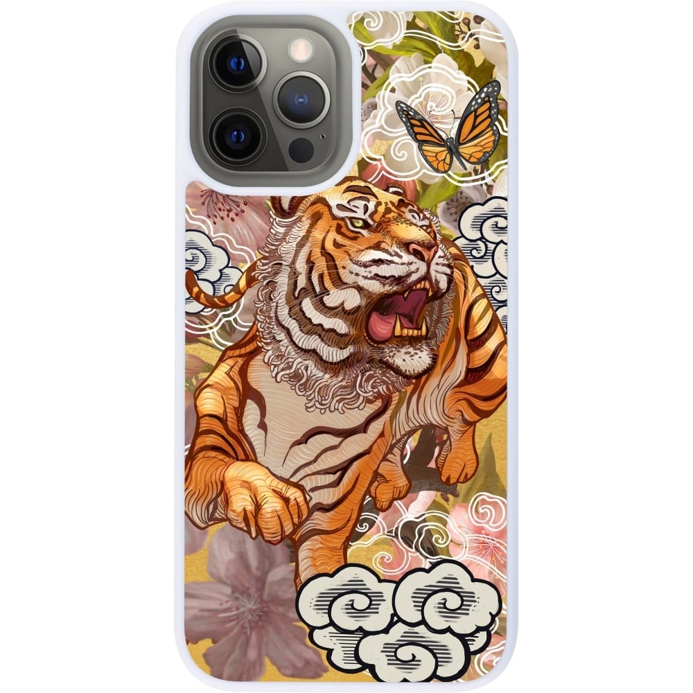 Coque iPhone 12 Pro Max - Silicone rigide blanc Spring 23 japanese tiger