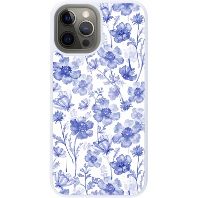 Coque iPhone 12 Pro Max - Silicone rigide blanc Spring 23 watercolor blue flowers