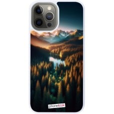 Coque iPhone 12 Pro Max - Silicone rigide blanc Sunset Forest Lake