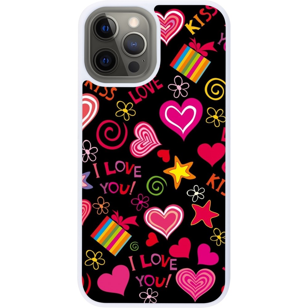 Coque iPhone 12 Pro Max - Silicone rigide blanc Valentine 2023 love symbols