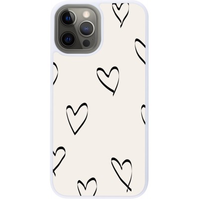 Coque iPhone 12 Pro Max - Silicone rigide blanc Valentine 2023 minimalist hearts