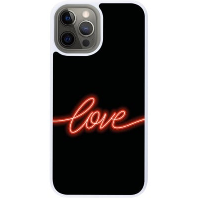 Coque iPhone 12 Pro Max - Silicone rigide blanc Valentine 2023 neon love