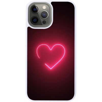 Coque iPhone 12 Pro Max - Silicone rigide blanc Valentine 2023 single neon heart