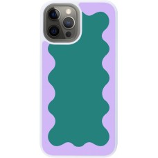 Coque iPhone 12 Pro Max - Silicone rigide blanc Wavy Rectangle Green Purple